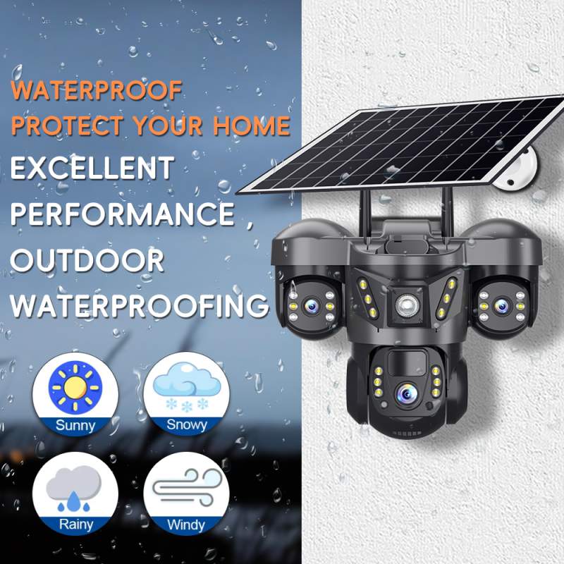 Picture of V380 Pro Three Lens Solar Powered 4G LTE Battery Backup Security IP Camera Black