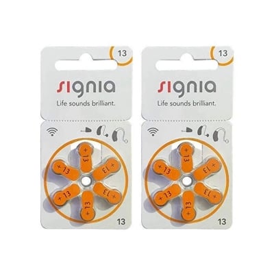 Picture of Signia Hearing Aid Battery Size 13 | 1.45V Zinc Air | Long Lasting | Mercury Free | 6 Batteries Pack | Orange
