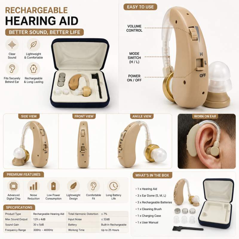 Picture of Rionet Cordless Hearing Aid Adjustable Sound Amplifier Japan Made - Pregnancy Test Kit Grey