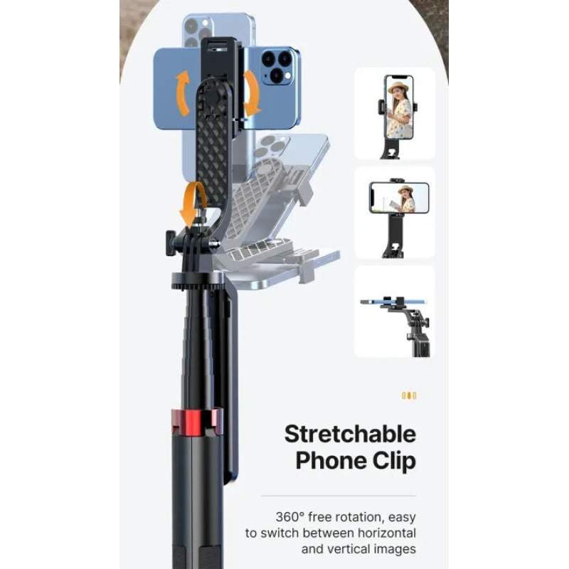 Picture of ULANZI MA09 Extendable Tripod & Selfie Stick | 180cm Height | Foldable Portable Tripod | Smartphone & Camera Stand | Bluetooth Remote Compatible | Vlogging & Live Streaming Tripod Black