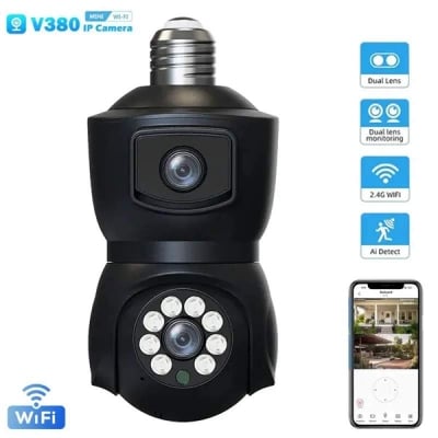Picture of Q26 Dual Lens Outdoor (BLACK) Bulb WiFi IP Camera | Dual 3MP (6MP) | 360° PTZ | Two-Way Audio | Night Vision | Motion Detection | Waterproof Security Camera Black