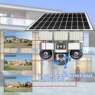 Picture of 12MP Triple Lens Solar PTZ Security Camera | 4G SIM | V380 Pro | 355° Pan & 90° Tilt | AI Human Detection | Auto Tracking | Two-Way Audio | Color Night Vision | IP66 Waterproof Black