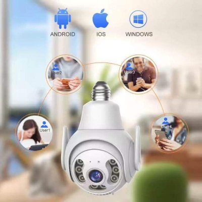 Picture of Q49 Outdoor PTZ Bulb WiFi IP Camera | 3MP Full HD | Dual Antenna | 360° Pan Tilt | Two-Way Audio | Color Night Vision | Waterproof CCTV Camera White
