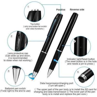 Picture of 1080P FULL HD Hidden Pen Camera | Portable Spy Video Recording Pen | Mini Security Camera | Photo Capture | Loop Recording | TF Card Support Black