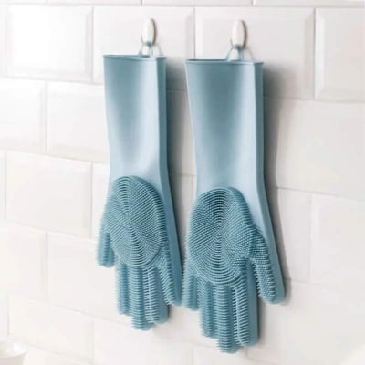 Picture of 1 Pair Magic Silicone Dish Washing Gloves Scrubber Cleaning Brush Heat Resistant A Grade Multicolor
