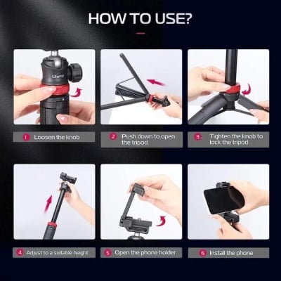 Picture of Ulanzi MT-44 Extendable Vlog Tripod | Selfie Stick with Phone Holder | Camera Tripod for Mobile, DSLR, Mirrorless & Action Camera Black