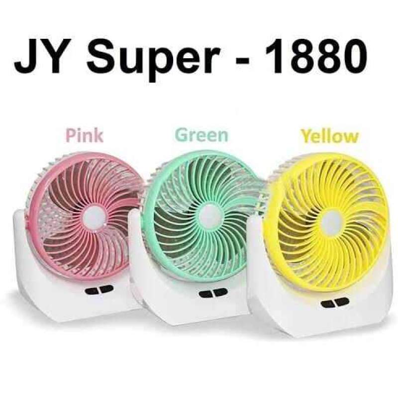 Picture of JY Super JY-1880 lithium rechargeable mini table fan with LED light Multicolor