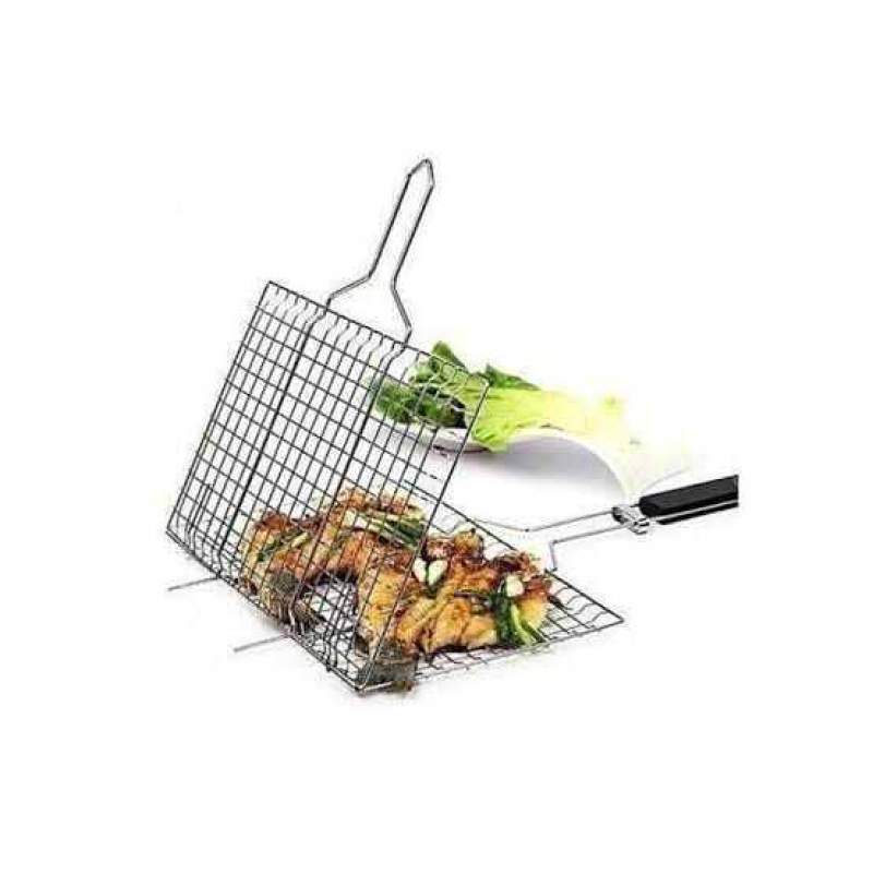 Picture of BBQ Grill Net Clip Stainless Steel Fish & Meat BBQ Grill Basket Portable Barbecue Grilling Net Silver