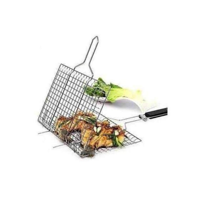 Picture of BBQ Grill Net Clip Stainless Steel Fish & Meat BBQ Grill Basket Portable Barbecue Grilling Net Silver