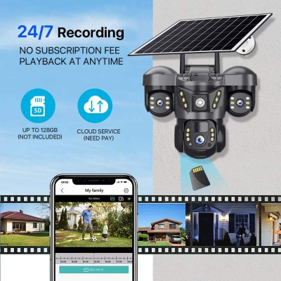 Picture of V380 Pro Three Lens Solar Powered 4G LTE Battery Backup Security IP Camera Black