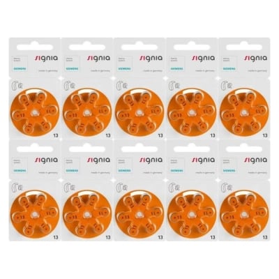 Picture of Signia Hearing Aid Battery Size 13 | 1.45V Zinc Air | Long Lasting | Mercury Free | 6 Batteries Pack | Orange