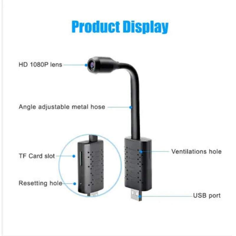 Picture of USB Mini WiFi IP Camera Full HD 1080P | V380 App | 160° Wide Angle | Motion Detection | Remote Monitoring | Hidden Security Camera Black