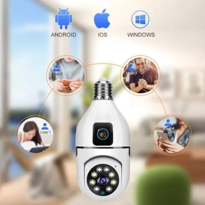 Picture of Q21 Dual Lens Bulb IP Camera | 6MP WiFi CCTV Camera | V380 Pro | Dual Lens 360° PTZ | AI Human Tracking | Two-Way Audio | Color Night Vision | E27 Bulb Camera White