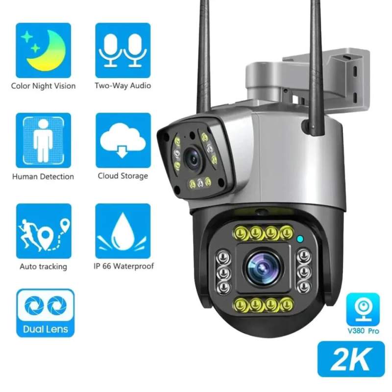 Picture of V380 Pro SC02 Dual Lens 4MP Outdoor IP Camera | 4G SIM + WiFi + LAN | Auto Tracking | Color Night Vision | Two-Way Audio | IP66 Waterproof 