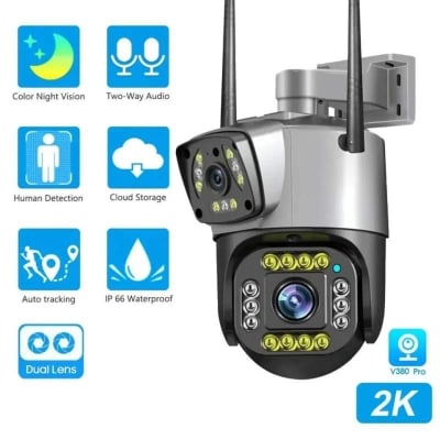 Picture of V380 Pro SC02 Dual Lens 4MP Outdoor IP Camera | 4G SIM + WiFi + LAN | Auto Tracking | Color Night Vision | Two-Way Audio | IP66 Waterproof 