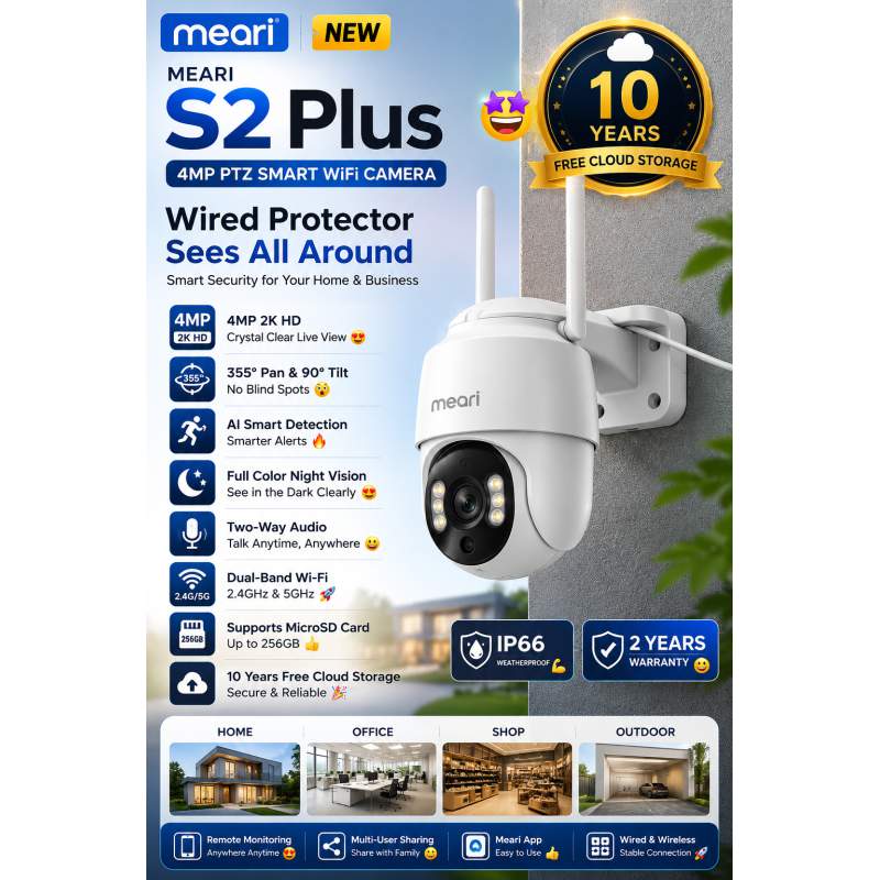 Picture of Meari S2 Plus 4MP Outdoor Smart PTZ WiFi IP Camera | AI Human Detection | Auto Tracking | Color Night Vision | Two-Way Audio | IP66 | Dual Band WiFi | 10 Years Free Cloud Storage White