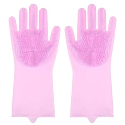 Picture of 1 Pair Magic Silicone Dish Washing Gloves Scrubber Cleaning Brush Heat Resistant A Grade Multicolor