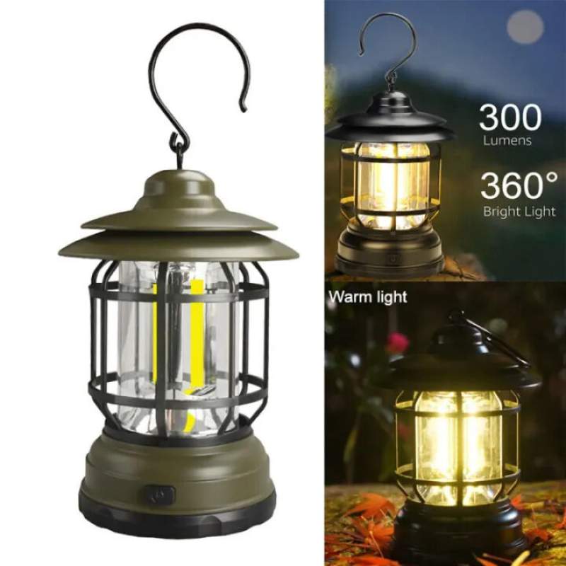 Picture of Retro Portable Camping Lantern | USB Rechargeable Vintage LED Camping Light | Stepless Dimmable | Waterproof Outdoor Tent Lamp | Emergency Light Multicolor