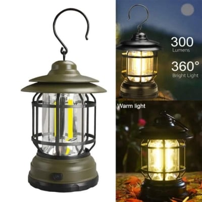 Picture of Retro Portable Camping Lantern | USB Rechargeable Vintage LED Camping Light | Stepless Dimmable | Waterproof Outdoor Tent Lamp | Emergency Light Multicolor