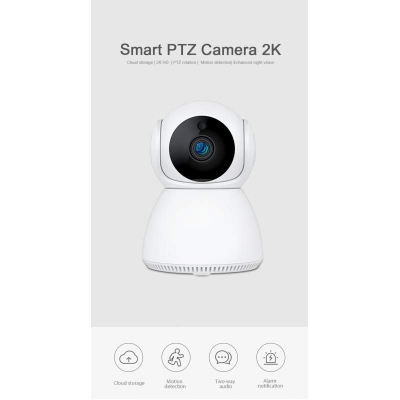 Picture of V380 Q7 Pro 3MP WiFi PTZ IP Camera | 360° Indoor CCTV | LAN Port | Two-Way Audio | Night Vision | SD Card Support White