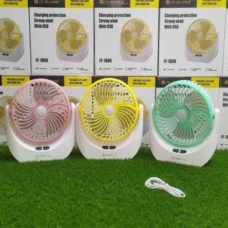 Picture of JY Super JY-1880 lithium rechargeable mini table fan with LED light Multicolor