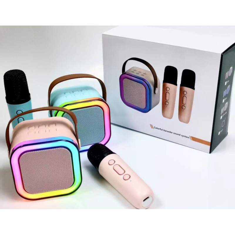 Picture of K12 Portable Bluetooth Karaoke Speaker with 2 Wireless Microphones | Bluetooth 5.3 | RGB LED Light | Rechargeable Mini KTV Speaker for Home Party Kids Multicolor