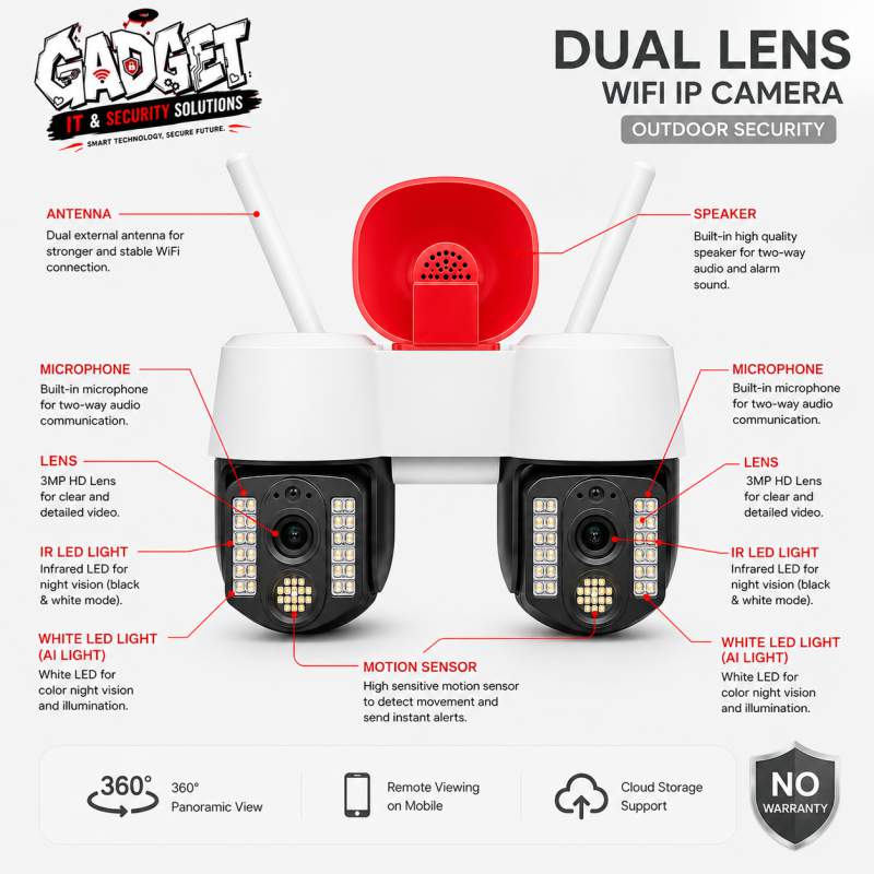 Picture of Dual Lens Speaker WiFi IP Camera 3MP+3MP Outdoor PTZ Security Camera | Human Detection | Two-Way Audio | Color Night Vision white & black