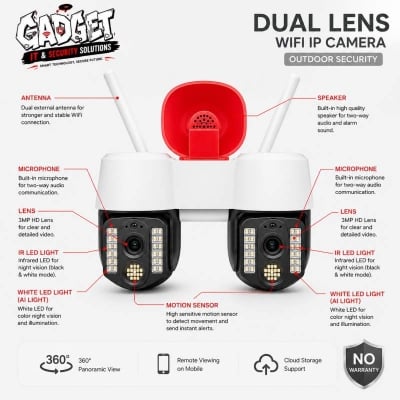 Picture of Dual Lens Speaker WiFi IP Camera 3MP+3MP Outdoor PTZ Security Camera | Human Detection | Two-Way Audio | Color Night Vision white & black
