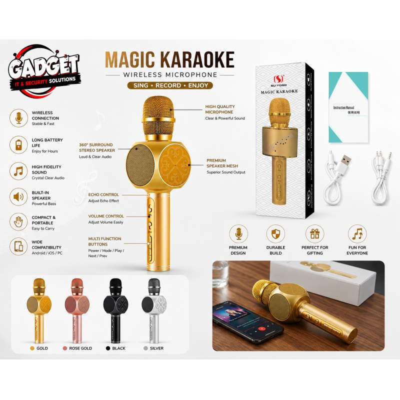 Picture of SU.YOSD YS-69 Bluetooth Karaoke Microphone | Wireless Speaker Mic | Portable Karaoke Machine with RGB Lights, SD Card & AUX Support Multicolor