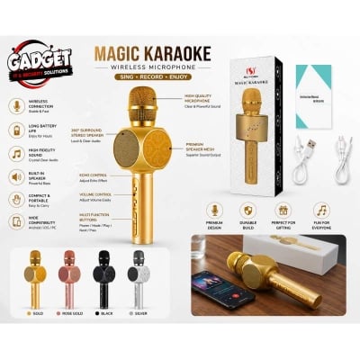 Picture of SU.YOSD YS-69 Bluetooth Karaoke Microphone | Wireless Speaker Mic | Portable Karaoke Machine with RGB Lights, SD Card & AUX Support Multicolor