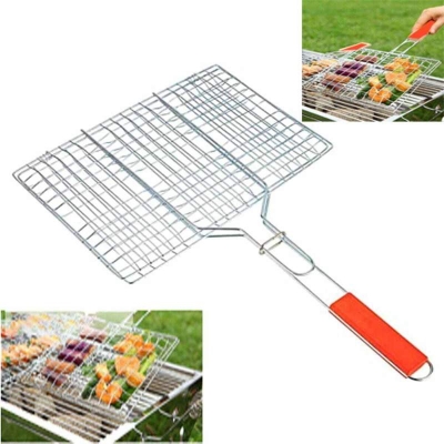 Picture of BBQ Grill Net Clip Stainless Steel Fish & Meat BBQ Grill Basket Portable Barbecue Grilling Net Silver