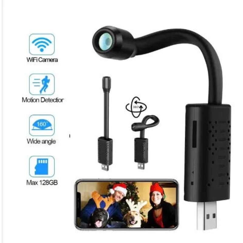 Picture of USB Mini WiFi IP Camera Full HD 1080P | V380 App | 160° Wide Angle | Motion Detection | Remote Monitoring | Hidden Security Camera Black