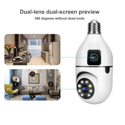 Picture of Q21 Dual Lens Bulb IP Camera | 6MP WiFi CCTV Camera | V380 Pro | Dual Lens 360° PTZ | AI Human Tracking | Two-Way Audio | Color Night Vision | E27 Bulb Camera White