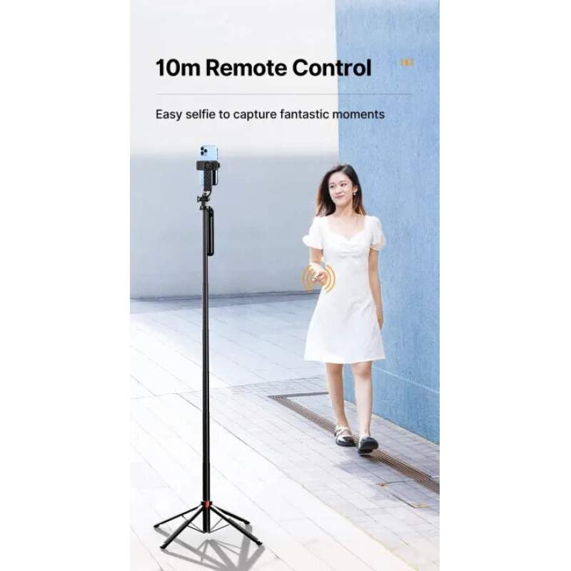 Picture of ULANZI MA09 Extendable Tripod & Selfie Stick | 180cm Height | Foldable Portable Tripod | Smartphone & Camera Stand | Bluetooth Remote Compatible | Vlogging & Live Streaming Tripod Black