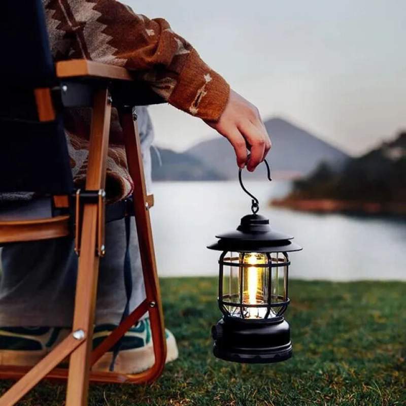 Picture of Retro Portable Camping Lantern | USB Rechargeable Vintage LED Camping Light | Stepless Dimmable | Waterproof Outdoor Tent Lamp | Emergency Light Multicolor