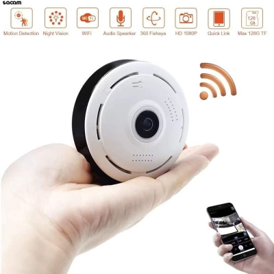 Picture of 3MP Panoramic WiFi IP Camera 360° Fisheye CCTV | Two-Way Audio | Night Vision | Motion Alarm | V380 App | White