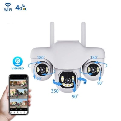 Picture of V380 Pro SC31 6MP 3 Lens Outdoor PTZ WiFi & 4G IP Camera | AI Human Tracking | Triple Lens | Full Color Night Vision | Two-Way Audio | Waterproof CCTV Camera 