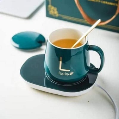 Picture of Portable Coffee/Tea Warmer Plate with Ceramic Cup with Auto Shut on/off, Desktop Coffee Warmer Gift Set-Green