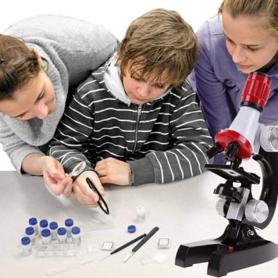 Picture of Microscope Kit Science Lab LED 100-1200X Biological Microscope Home School Educational Toys for Kids Optical Instruments-Multicolor