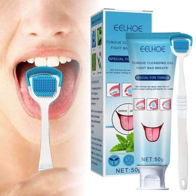 Picture of EELHOE Tongue Cleaners With Soft Brush Scraper-Blue