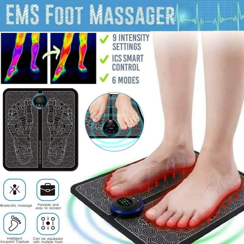Picture of EMS Massage Machine Mat, Rechargeable Portable Folding Automatic with 8 Mode for Legs, Body, Hand Device for Men and Women-Black