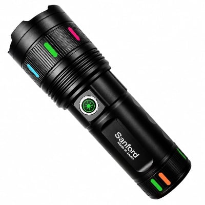 Picture of Sanford Super Bright Rechargeable LED Flashlight 4000mAh | White Laser LED Torch with Side Zoom, Type-C Charging & Mobile Phone Charging