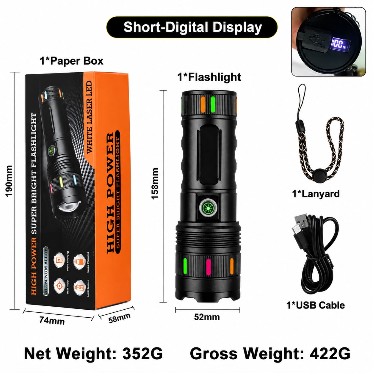 Picture of Sanford Super Bright Rechargeable LED Flashlight 4000mAh | White Laser LED Torch with Side Zoom, Type-C Charging & Mobile Phone Charging