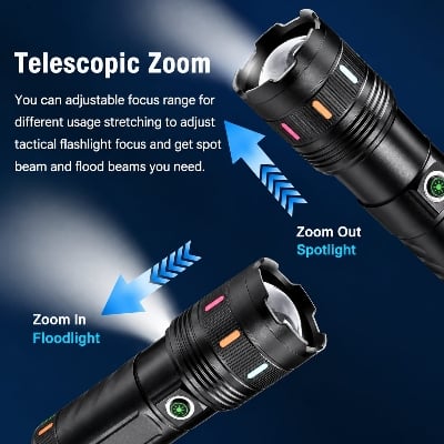 Picture of Sanford Super Bright Rechargeable LED Flashlight 4000mAh | White Laser LED Torch with Side Zoom, Type-C Charging & Mobile Phone Charging