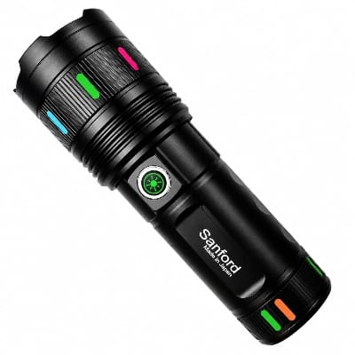Picture of Sanford Super Bright Rechargeable LED Flashlight 4000mAh | White Laser LED Torch with Side Zoom, Type-C Charging & Mobile Phone Charging