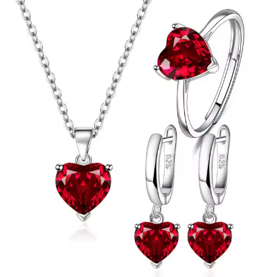 Picture of 925 Sterling Silver Heart Zircon Jewelry Set for Women Adjustable Ring Necklace Earrings Bridal Wedding Gift Set, 925 Sterling Silver Jewelry Set, Heart Jewelry Set, Zircon Jewelry Set, Women Jewelry Set, Silver Necklace Set, Bridal Jewelry Set, Wedding Jewelry Set, Heart Necklace, Zircon Earrings