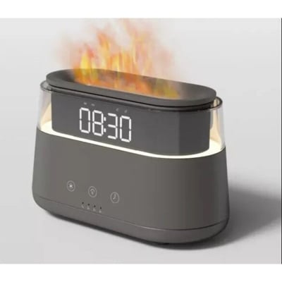 Picture of 3D Flame Light Aroma Essential Oil Diffuser with Alarm Clock 180ml Cool Mist Air Humidifier with Time Display