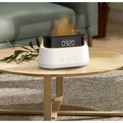 Picture of 3D Flame Light Aroma Essential Oil Diffuser with Alarm Clock 180ml Cool Mist Air Humidifier with Time Display