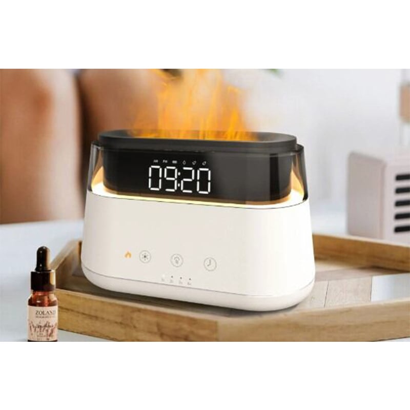 Picture of 3D Flame Light Aroma Essential Oil Diffuser with Alarm Clock 180ml Cool Mist Air Humidifier with Time Display