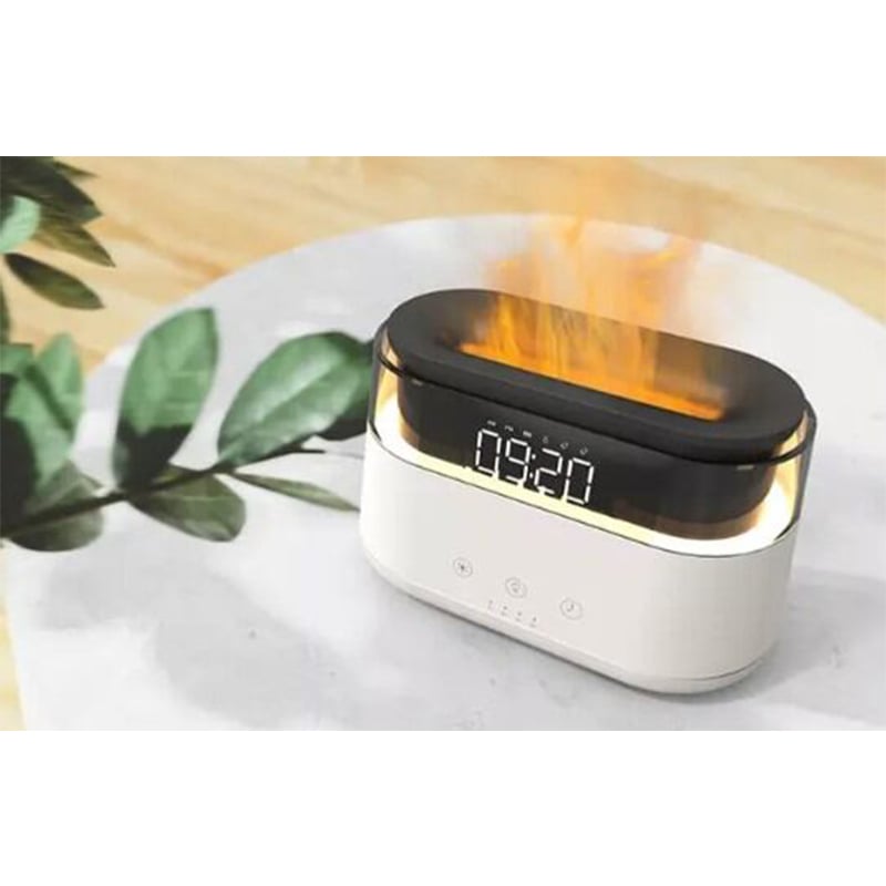 Picture of 3D Flame Light Aroma Essential Oil Diffuser with Alarm Clock 180ml Cool Mist Air Humidifier with Time Display